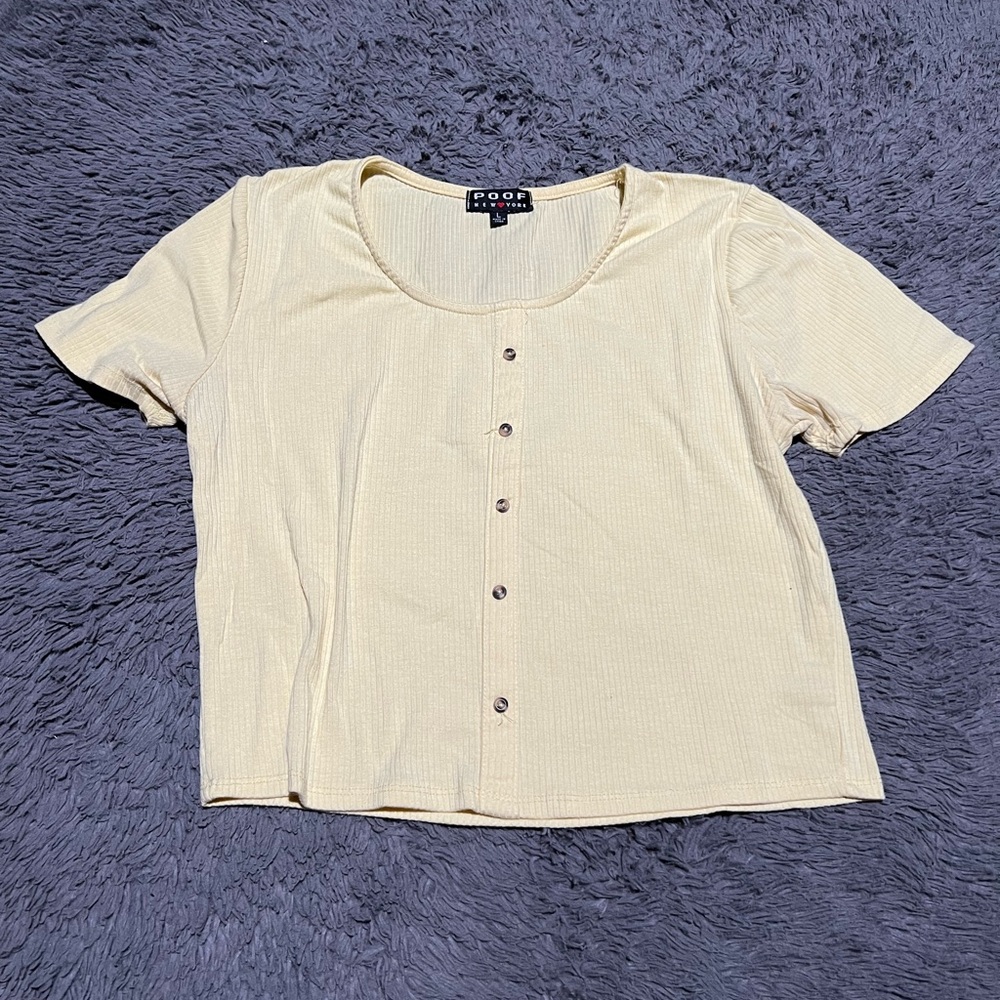 Yellow Button Up Scoop Neck Crop Top